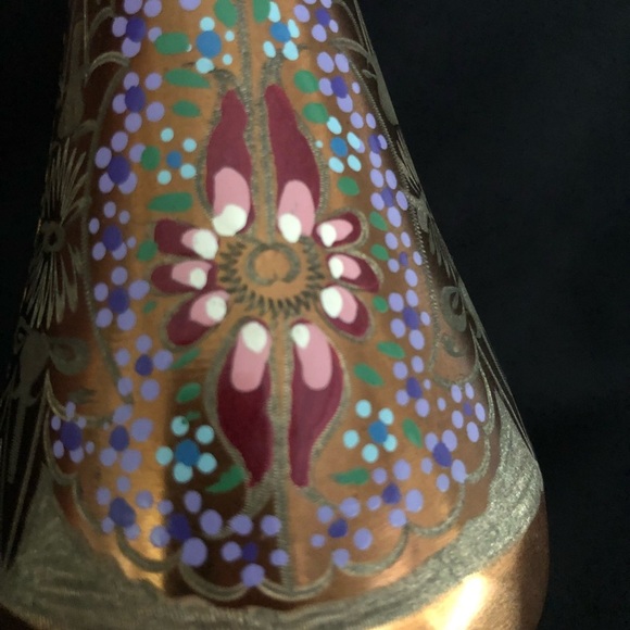 Vintage Hand Painted & Etched Copper Vase with Floral Designs - Picture 11 of 16